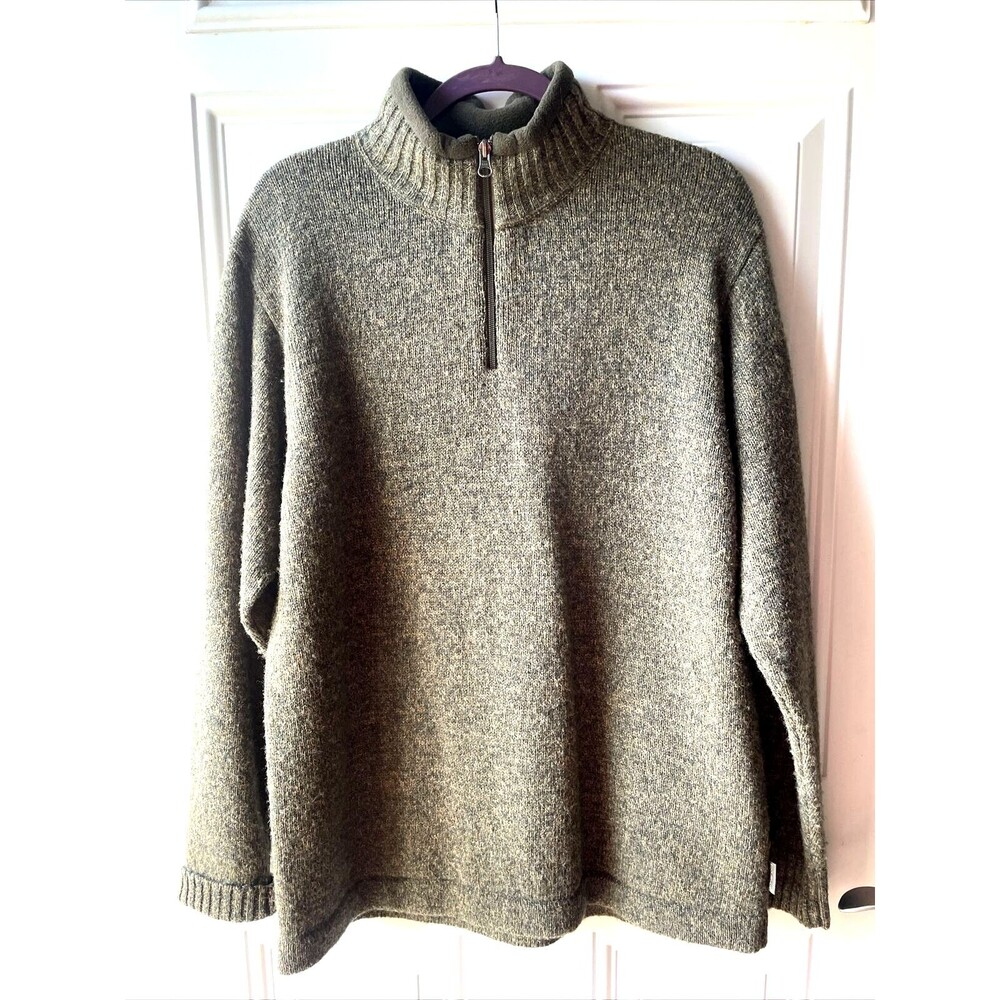 Woolrich Wool Sweater Mens Medium Long Sleeve 1/4 Zip Brown Outdoors GORP Hiking